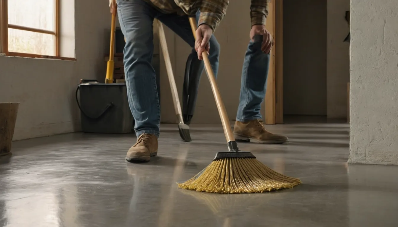 A homeowner checking a coated concrete floor in the Bremerton area